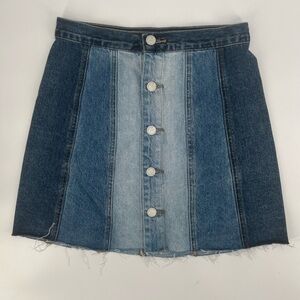 BlankNYC Blue Color Block Button Up Raw Hem Jean Mini Skirt Size 25 Women's